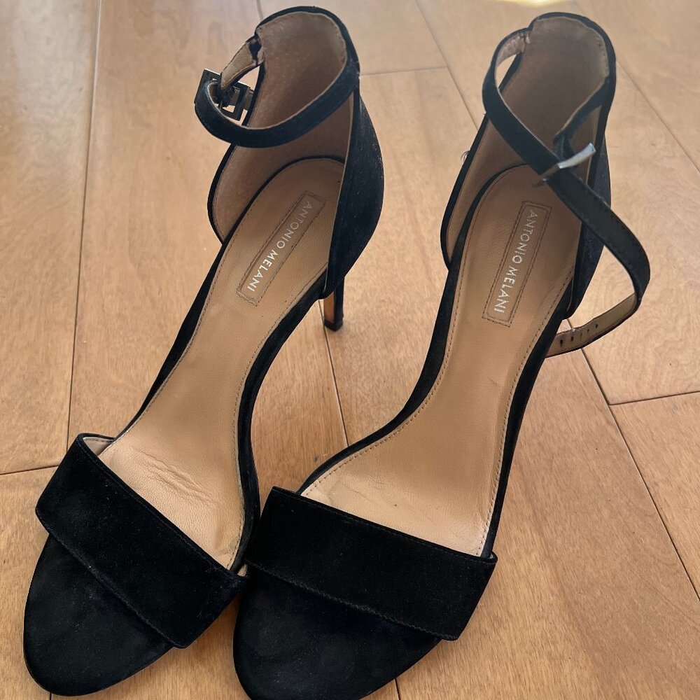Antonio Melani Black Suede Ankle-Strap Heel Sandal - 7.5